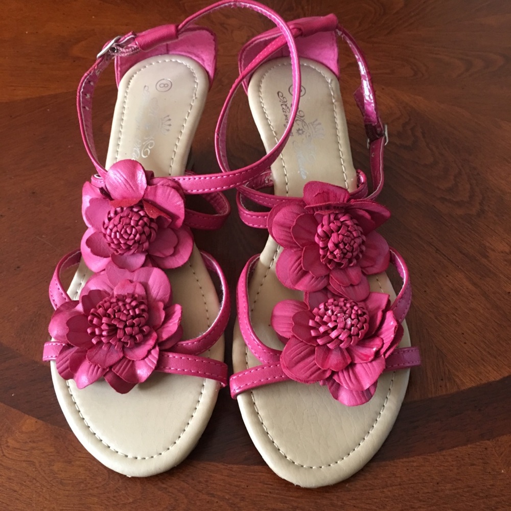 Pink Flower Wedge Sandals